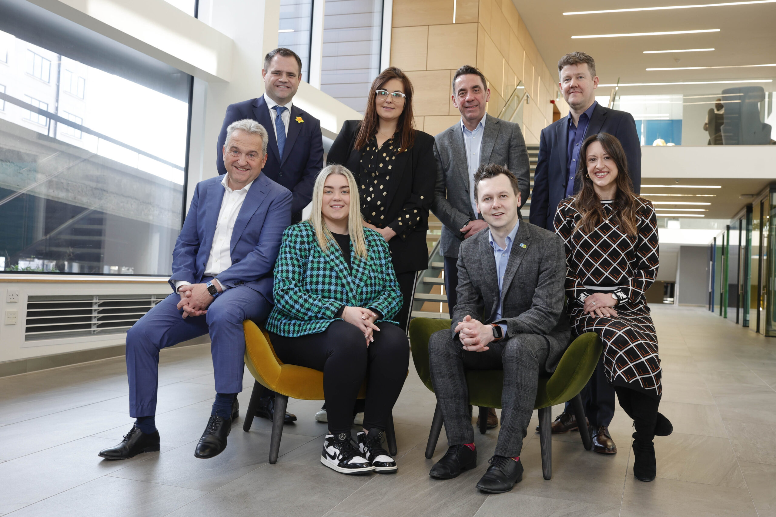 Pictured (L-R) at the launch of Bank of Ireland’s Neuroinclusion Strategy in Baggot Plaza Dublin from are Kurt Schoffer, CEO auticon, Bank of Ireland colleague, Aoife Ogden, Neale Richmond, TD, Minister for Employment Affairs, Stefanie Preissner, Irish author, columnist, journalist and ambassador, Myles O’Grady, Bank of Ireland CEO, Adam Harris, CEO and Founder AsIAm, Matt Elliott, Chief People Officer at Bank of Ireland and Kirsty Cook, Global Director of Neuroinclusion Services at auticon.