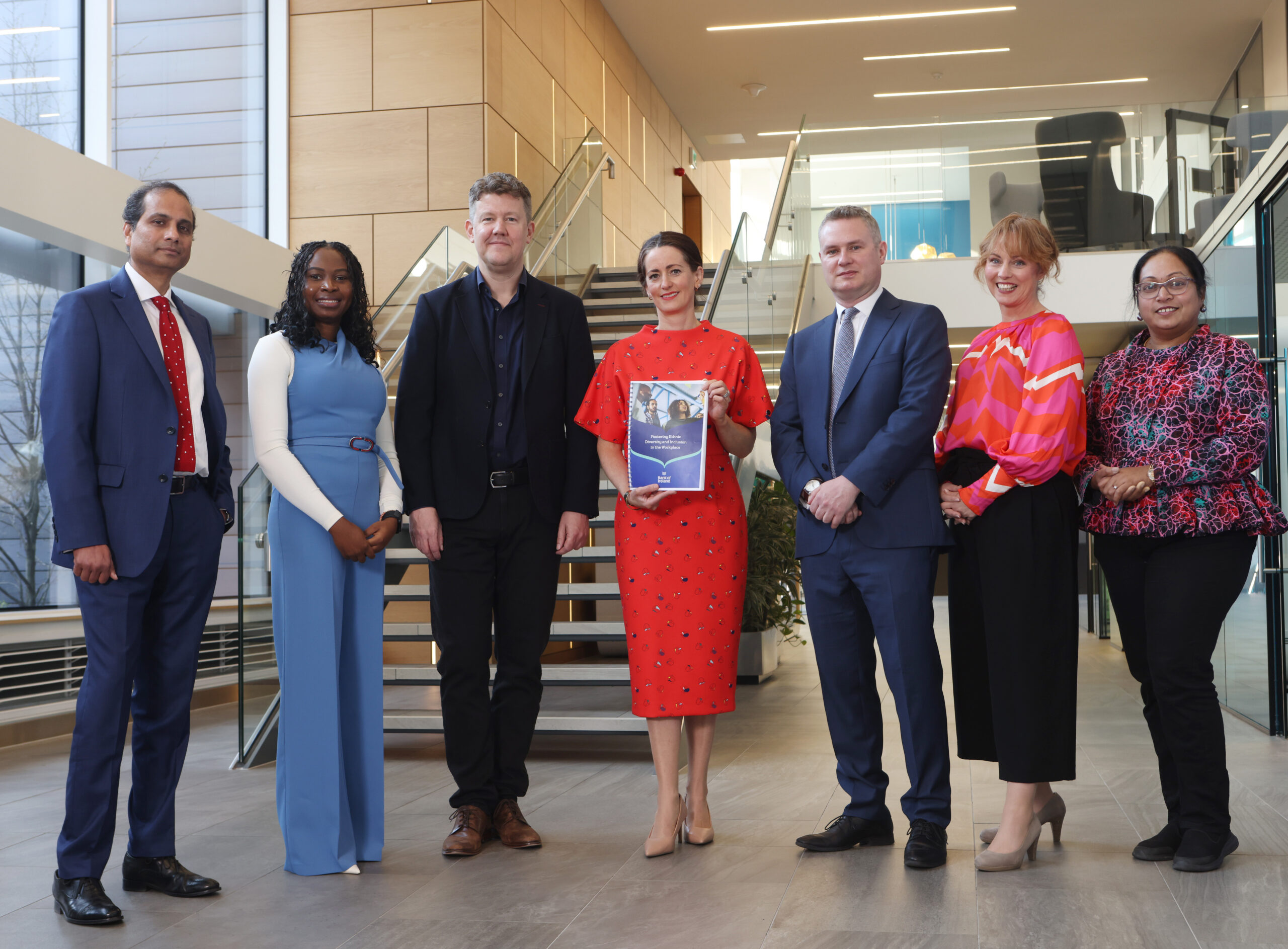 Pictured at the launch of the report ‘Fostering Ethnic Diversity and Inclusion in the Workplace’ are Prasad Shastri, Chair of Race Equality Task Force, Bank of Ireland, Edima Inyang, African Professional Network of Ireland, Matt Elliott, Chief People Officer, Bank of Ireland, Kate Butler, Head of Inclusion & Diversity, Bank of Ireland, Conall Mac Coille, Chief Economist, Bank of Ireland, Laura O’Donovan, Irish Centre for Diversity, Meena Karunanidhi, Bank of Ireland Multicultural Network